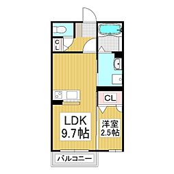 リーフガーデン 1階1LDKの間取り