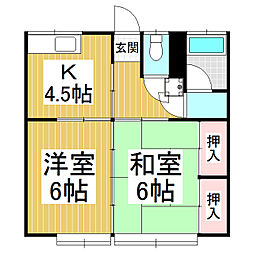 ハイツリハル 1階2Kの間取り