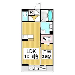 コンフォーティア狐島 1LDKの間取図画像