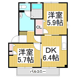 パティオA 2DKの間取図画像