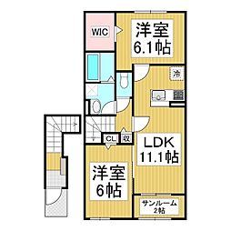 伊那市美篶アパート 2LDKの間取図画像