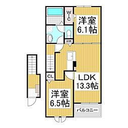 セレーノ箕輪 2LDKの間取図画像
