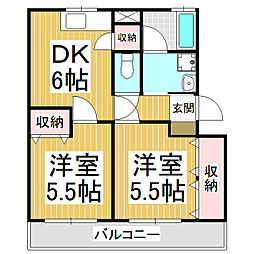 楓青山ハイツA 2DKの間取図画像
