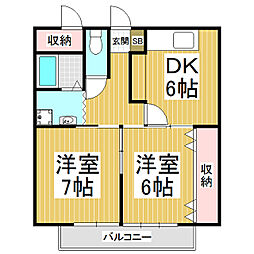 チェリーハイツ 2DKの間取図画像