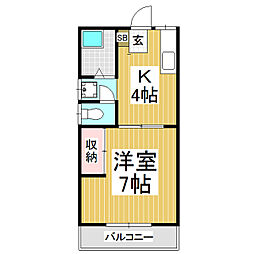 スカイハイツ柏木A 1Kの間取図画像