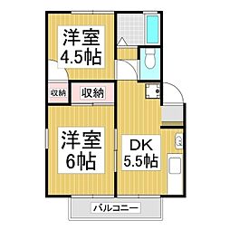 並木ハイツ 2DKの間取図画像