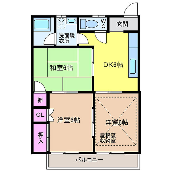 コーポ高市・ 205｜愛媛県松山市鷹子町(賃貸アパート3DK・2階・61.70㎡)の写真 その2