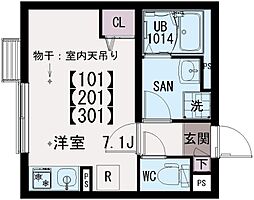 イクシオ中村 ワンルームの間取図画像