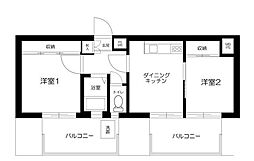 コートハウス豪徳寺 2DKの間取図画像