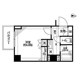 プレールドゥーク新宿曙橋 1Kの間取図画像