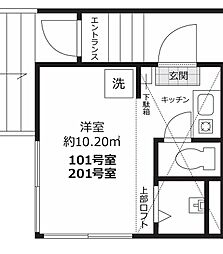 カーサ・ロッサ ワンルームの間取図画像