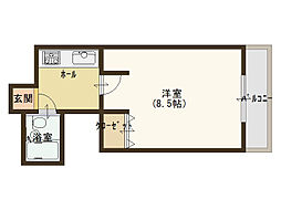 シティーアーク上町台 1Kの間取図画像