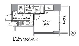 エスリード大阪城テラス 1Kの間取図画像