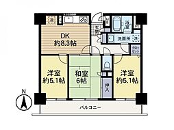 グリーンコート海老名 3DKの間取図画像