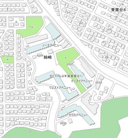 【各棟配置図】サウスアベニュー棟、ノースアベニュー棟、イーストアベニュー棟、ウエストアベニュー棟の全4棟で構成された、400戸超のビッグコミュニティーです。