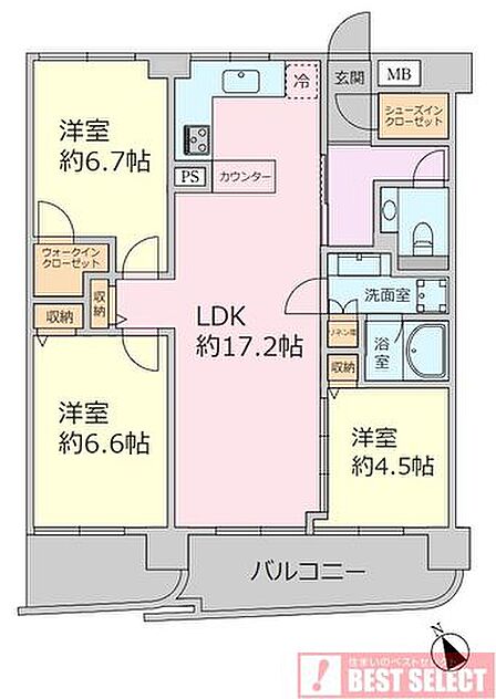 ■13階建て12階部分の南向き住戸で陽当り、眺望良好■専有面積:77.96平米の3LDK