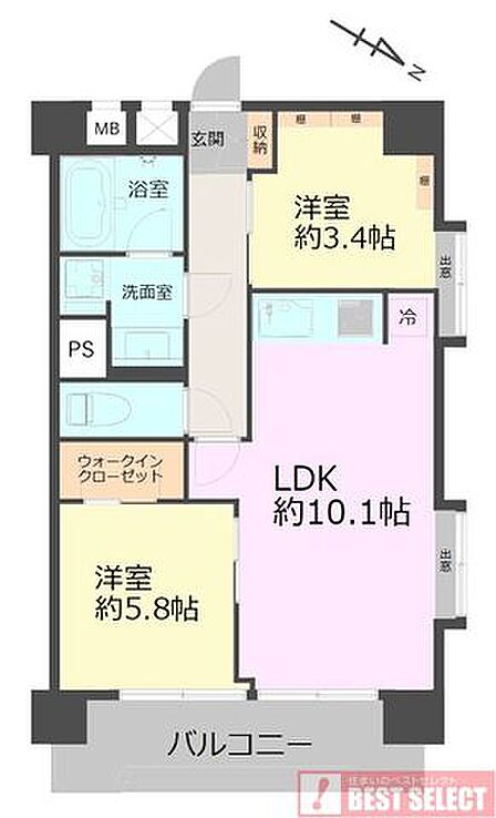 ■9階建て3階部分の北東向き住戸で採光＆通風良好■専有面積：45．36平米の2ＬＤＫ