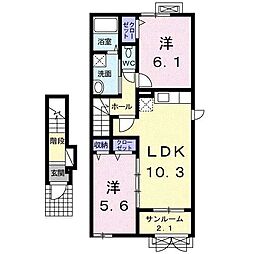 ベル・グラースB 2LDKの間取図画像