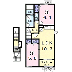 ベル・グラースB 2LDKの間取図画像