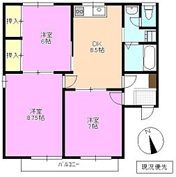 アーバンタウン・原C 3DKの間取図画像