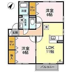 ロランジュ・千曲B 2LDKの間取図画像