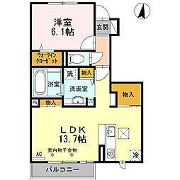 パルテール三本柳 1LDKの間取図画像