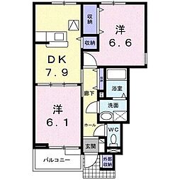レフィナード 2DKの間取図画像