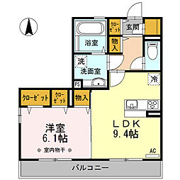 オリンピアパーク 1LDKの間取図画像