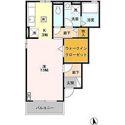 ローズコートカノン2A ワンルームの間取図画像