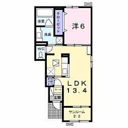 フィッシュテールA 1LDKの間取図画像