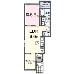 ウラノス 1階1LDKの間取り