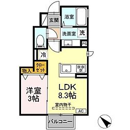 トリシア小山Ｗ 1階1LDKの間取り