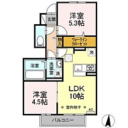 グリーンハイツ上原 2LDKの間取図画像