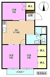 セジュール村田 3DKの間取図画像