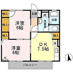 セジュールこやま 2DKの間取図画像