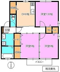 サンライズ七瀬 3DKの間取図画像