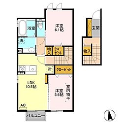 ルミエールB 2LDKの間取図画像