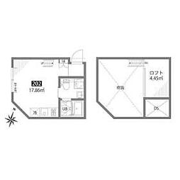 東京メトロ丸ノ内線 東高円寺駅 徒歩9分の賃貸アパート 2階ワンルームの間取り