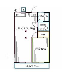 第一中村荘 1LDKの間取図画像