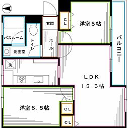 産業住宅協会高円寺アパートB棟 2LDKの間取図画像