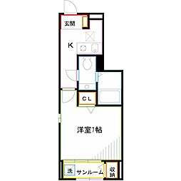 カーサフィオーレ 1Kの間取図画像
