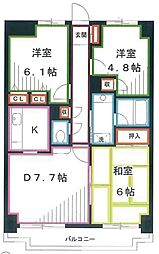 パークコート小金井 3DKの間取図画像