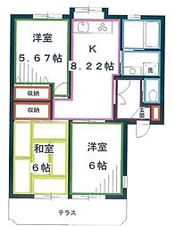 フォレスト深大寺A棟 3DKの間取図画像