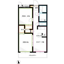 サンヴィラージュ三鷹 2DKの間取図画像
