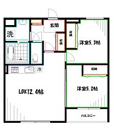 PapillonSekimae 2LDKの間取図画像