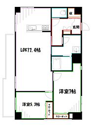 小金井本町ビル 2LDKの間取図画像