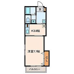 カサブランカN 1Kの間取図画像