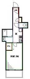 サンパラソル 1Kの間取図画像
