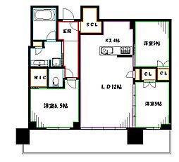 プラウドタワー武蔵小金井クロスウエスト 3LDKの間取図画像