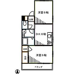 メゾンオソレイユ 2DKの間取図画像